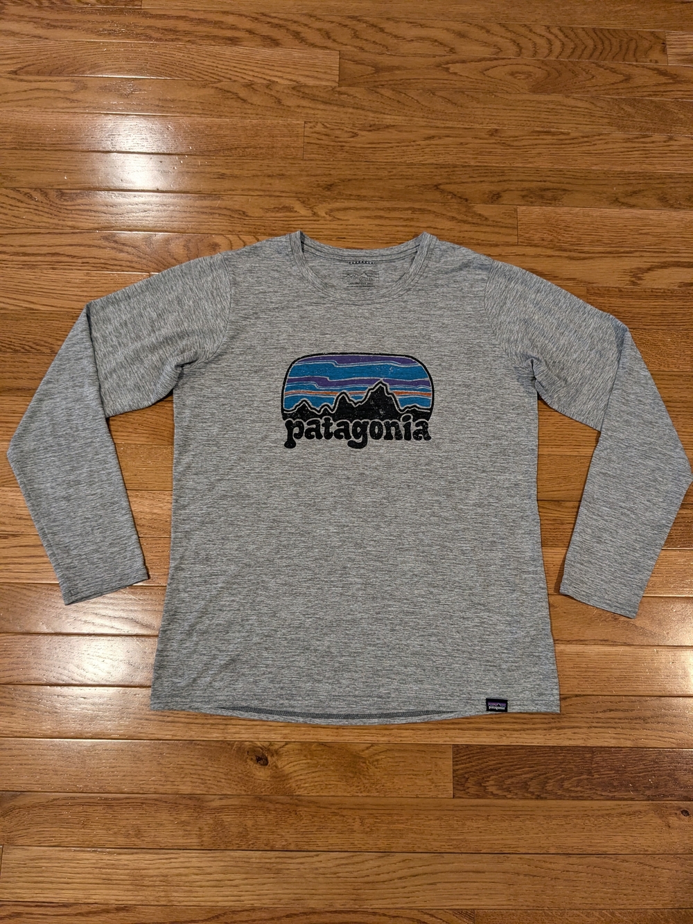 Patagonia UPF Capilene Cool Dry Gray Long-Sleeve Logo Tee Women's Small